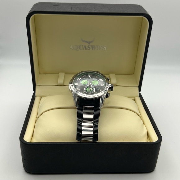 AquaSwiss Chronograph Green Black Mens Watch Working - Picture 1 of 11